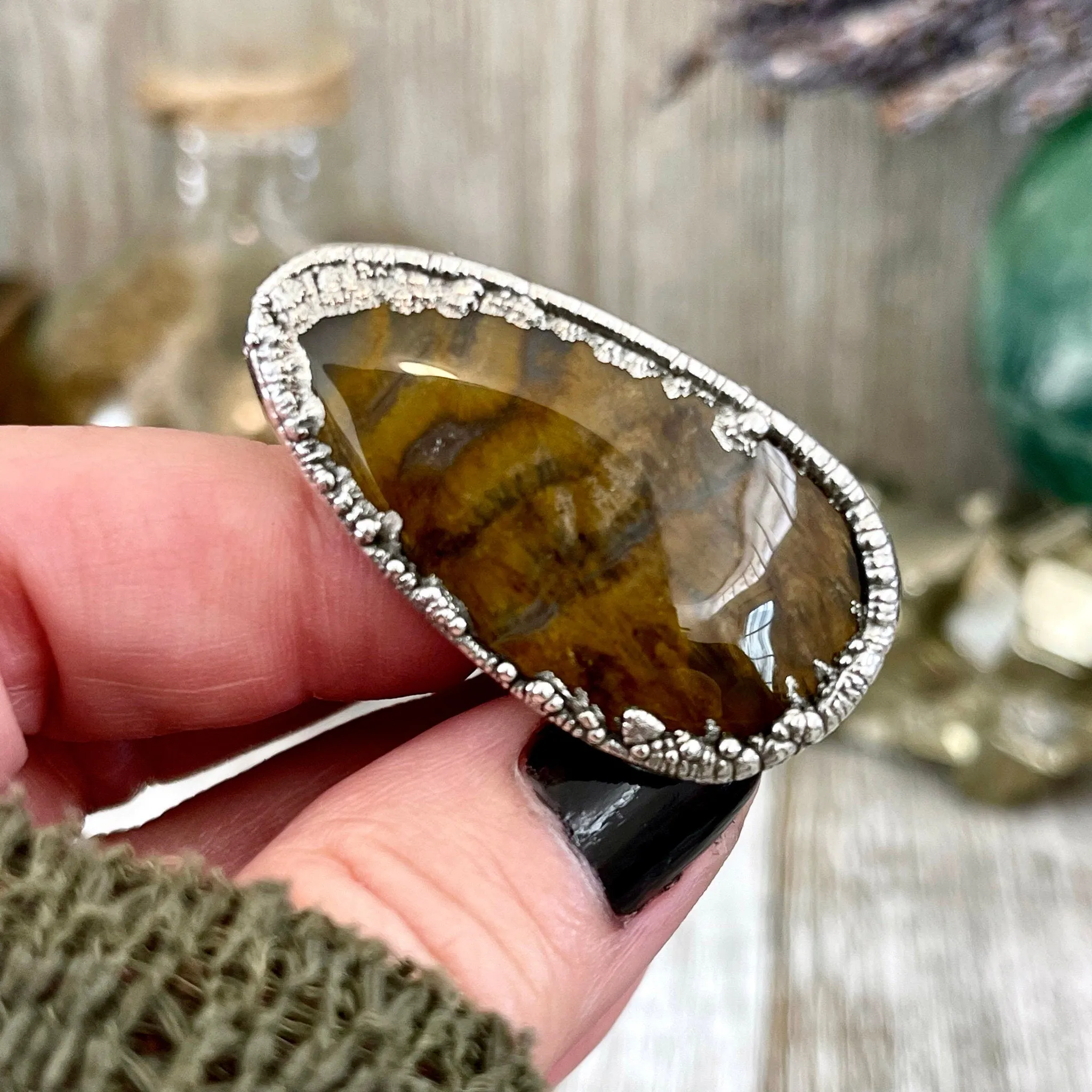 Size 7 Lion Skin Quartz Large Crystal Statement Ring in Fine Silver / Foxlark Collection - One of a Kind