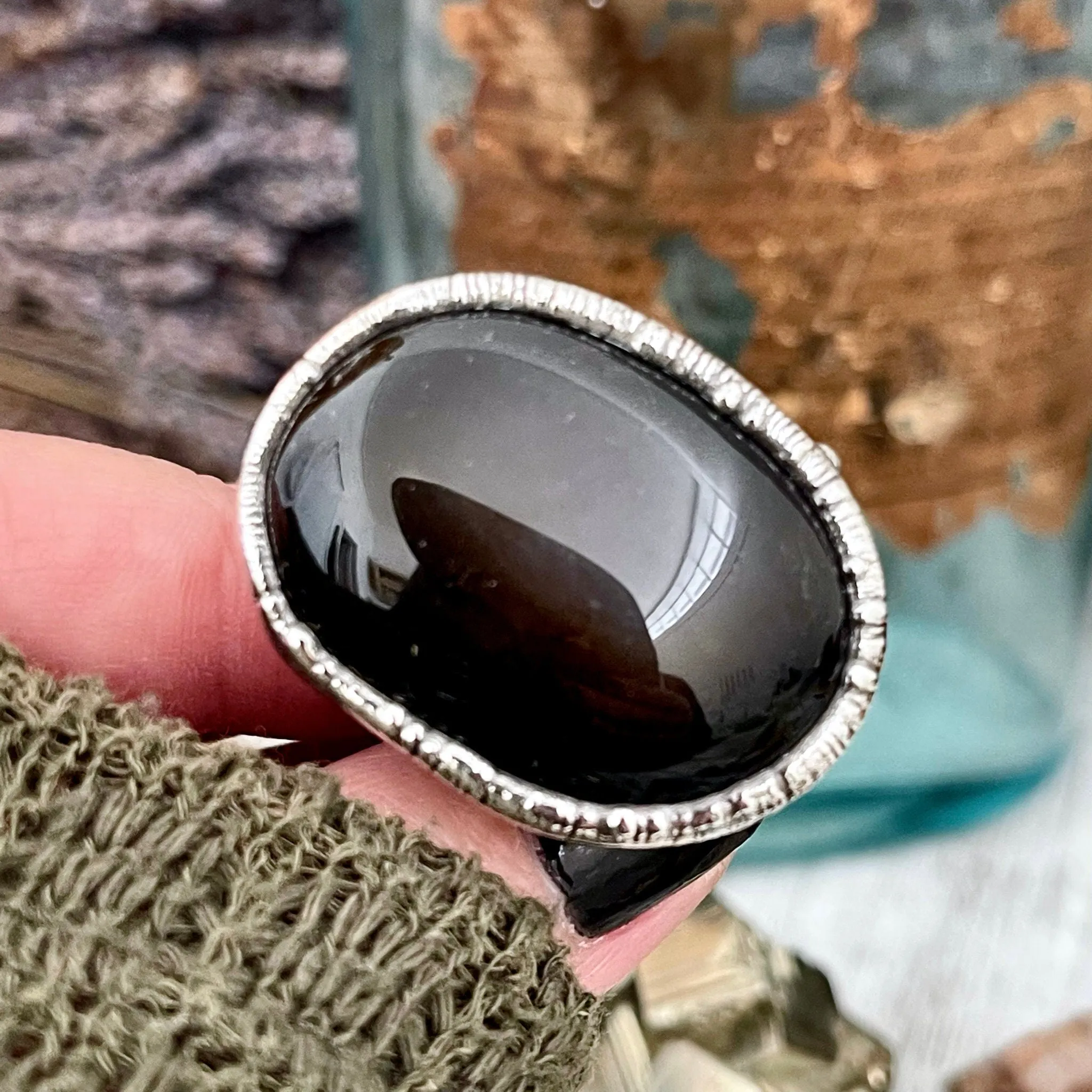 Size 7 Natural Black Obsidian Ring in Fine Silver / Foxlark Collection - One of a Kind