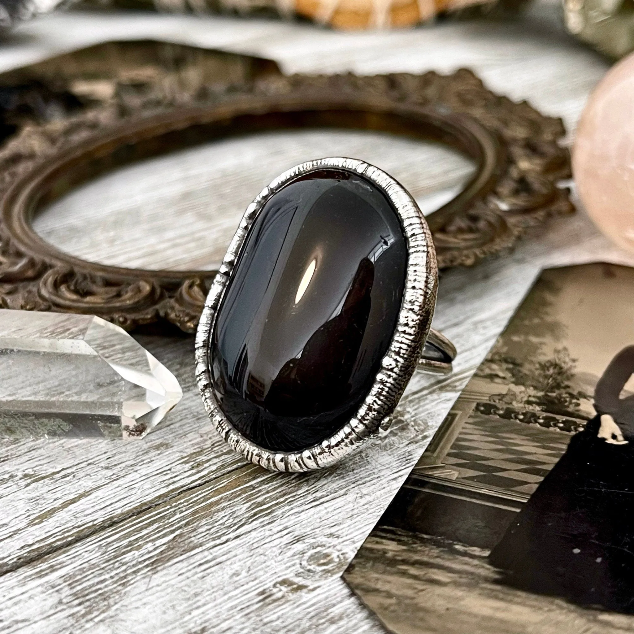 Size 7 Natural Black Obsidian Ring in Fine Silver / Foxlark Collection - One of a Kind