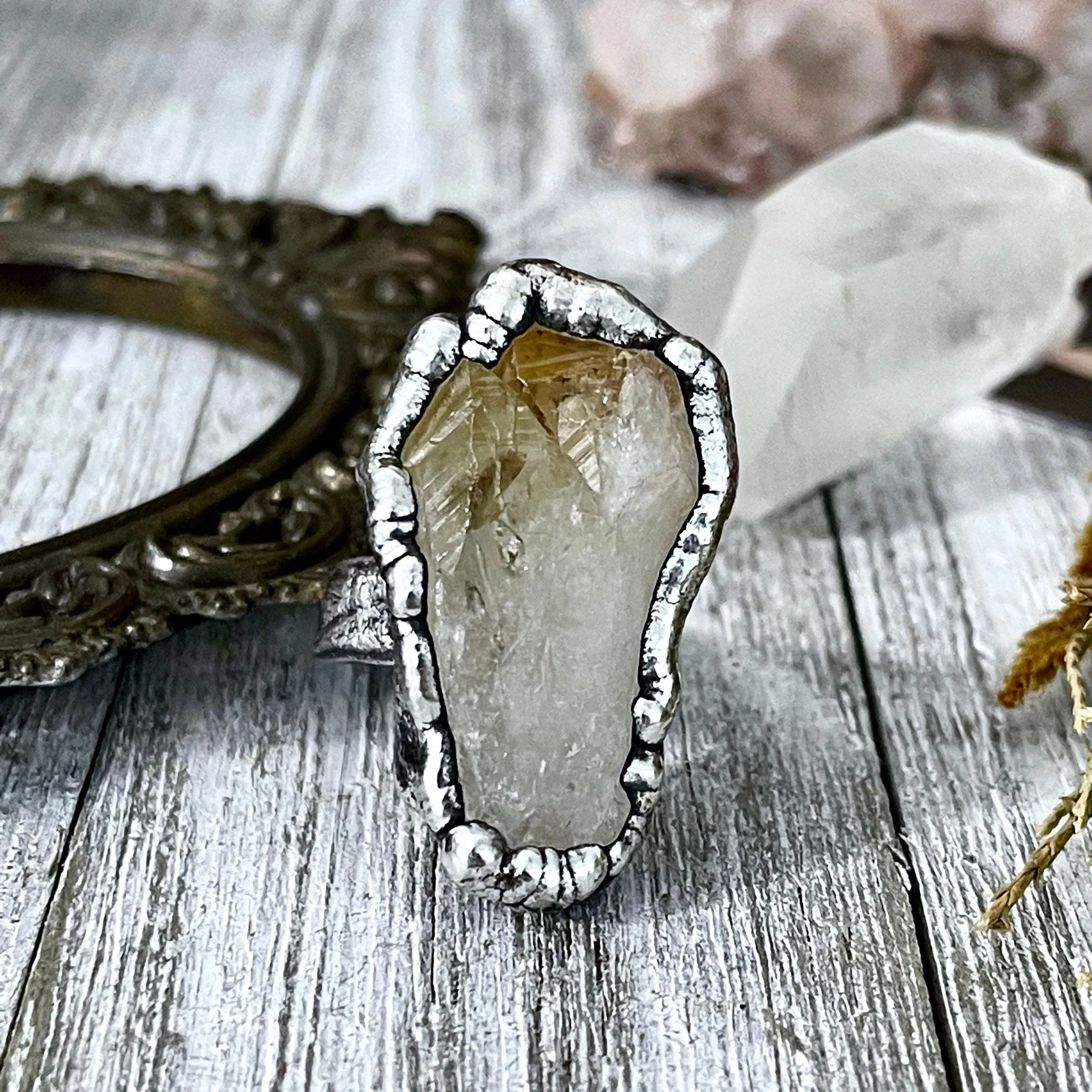 Size 8 Raw Citrine Crystal Point Ring Set in Fine Silver  / Foxlark Collection - One of a Kind