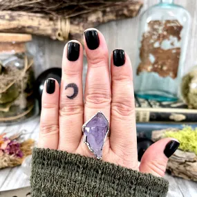 Size 8.5 Purple Big Raw Amethyst Point Crystal Ring in Fine Silver / Foxlark Collection - One of a Kind