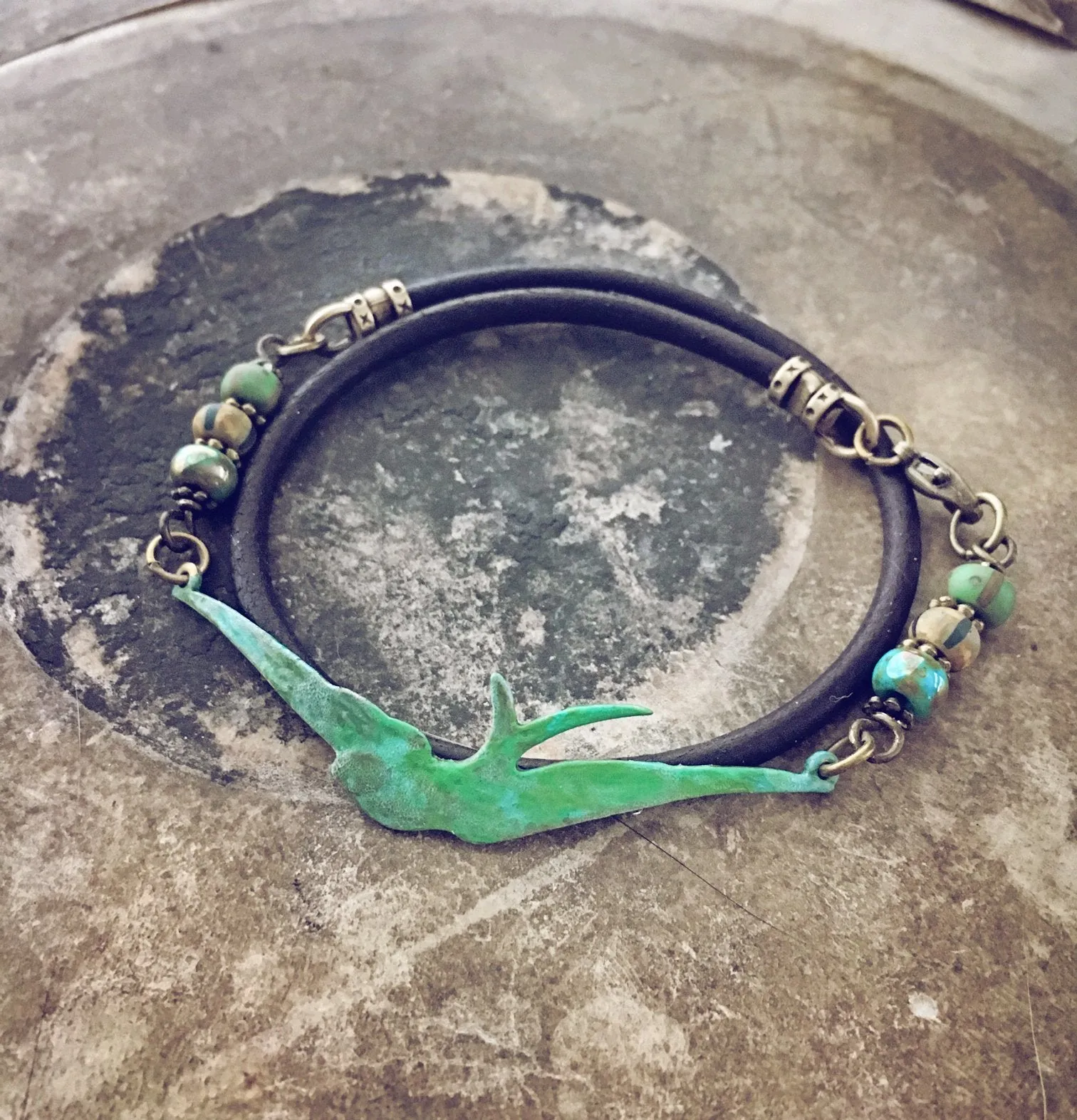 soaring bird leather wrap bracelet // choker