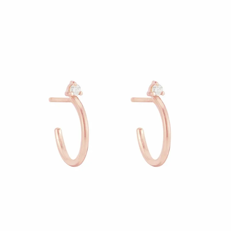 Solid Gold Diamond Stud Hoop Earrings, 14ky