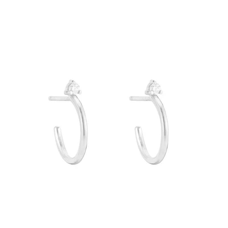 Solid Gold Diamond Stud Hoop Earrings, 14ky