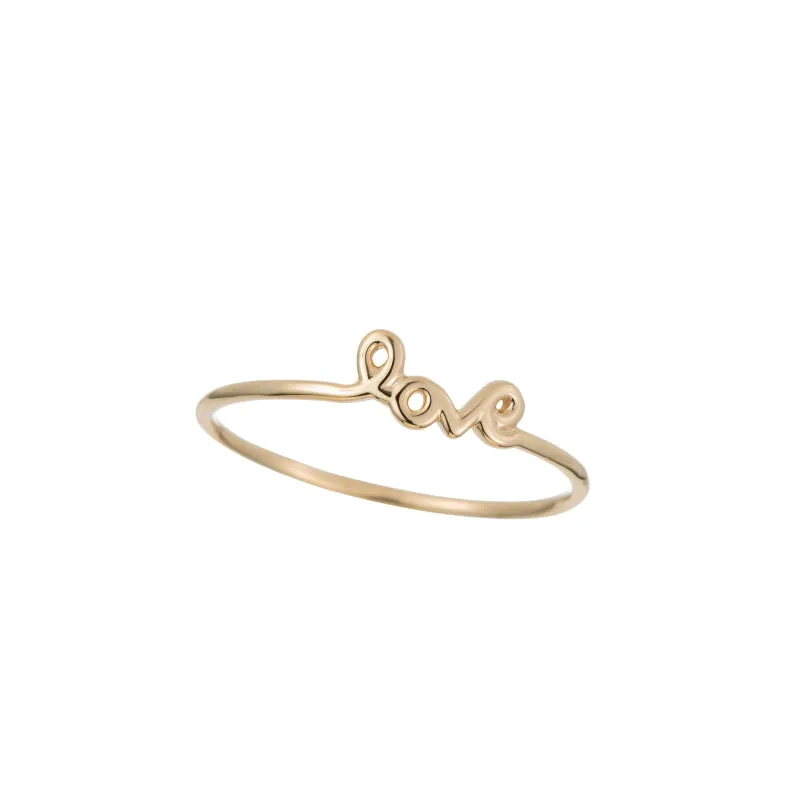 Solid Gold Love Script Ring, 14k