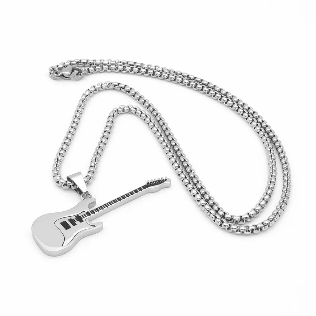 Stainless Steel Guitar Pendant - Silver