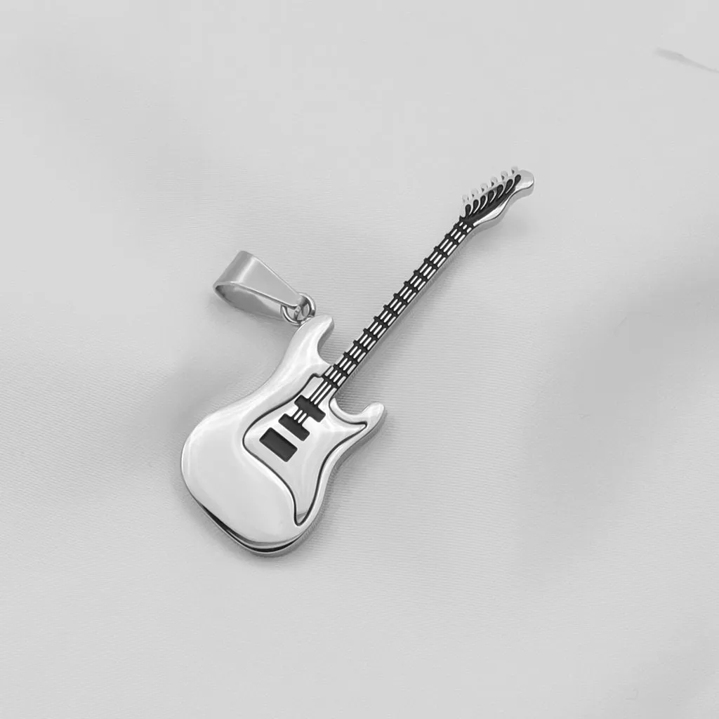 Stainless Steel Guitar Pendant - Silver