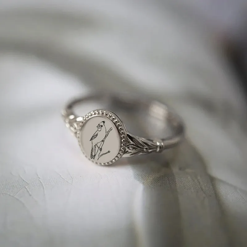 Sterling Silver Cardinal Ring Bird Signet Ring