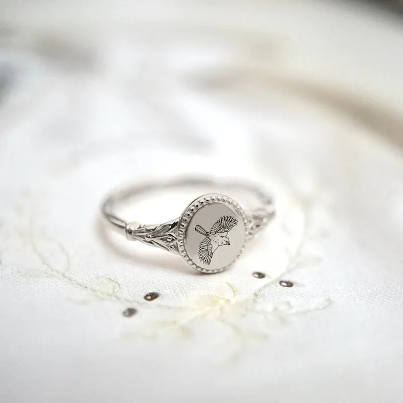 Sterling Silver Cardinal Ring Bird Signet Ring