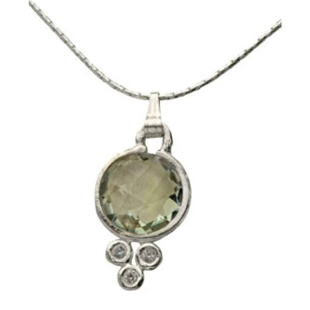 Sterling Silver Green Amethyst Necklace ,  with cz zircons