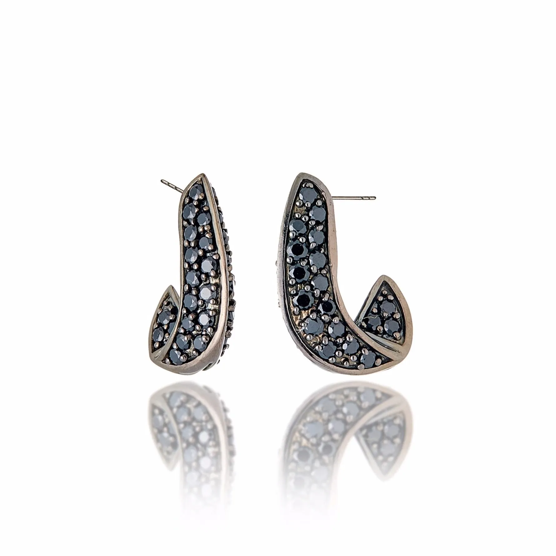 Sterling Silver Stud Earrings with Black Spinel