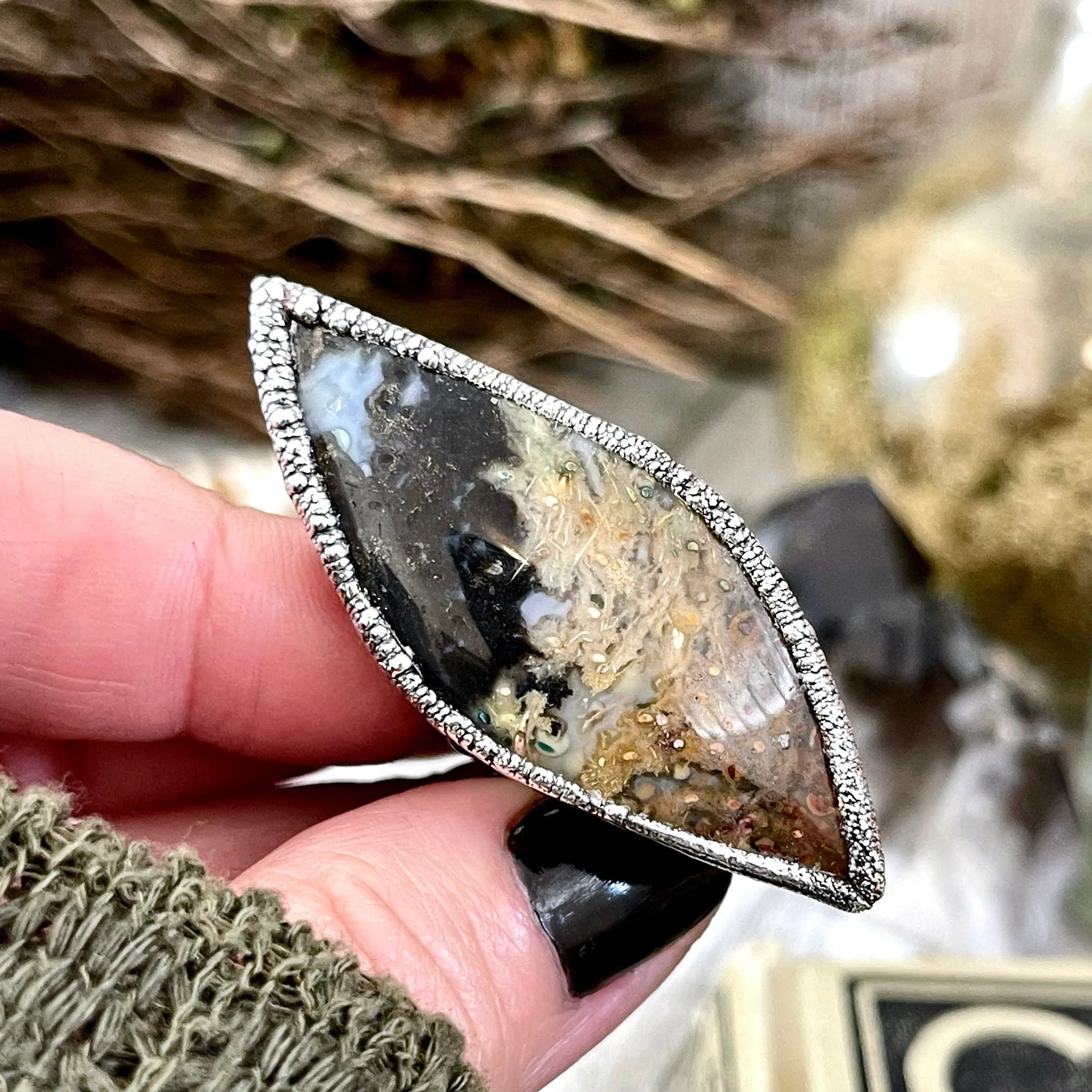 Unique Size 8.5 Large Fossilized Palm Root Statement Ring in Fine Silver / Foxlark Collection - One of a Kind