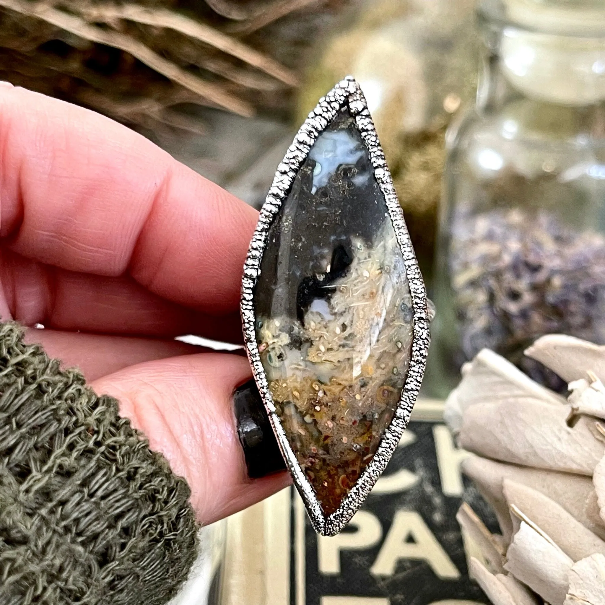 Unique Size 8.5 Large Fossilized Palm Root Statement Ring in Fine Silver / Foxlark Collection - One of a Kind