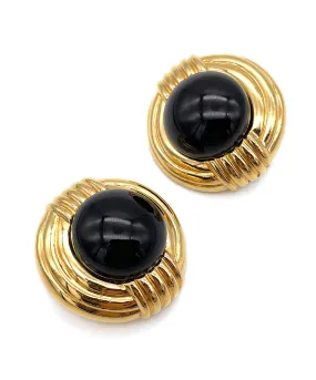 【USA輸入】ヴィンテージ  CINER ブラック カボション イヤリング/Vintage Black Cabochon Clip On Earrings