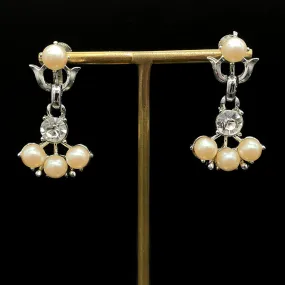 【USA輸入】ヴィンテージ CORO パール クリアストーン イヤリング/Vintage CORO Pearl Clear Rhinestones Screw Back Earrings