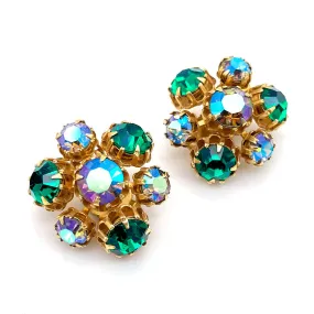 【USA輸入】ヴィンテージ エメラルド オーロラ ラインストーン イヤリング/Vintage Emerald Aurora Rhinestones Clip On Earrings