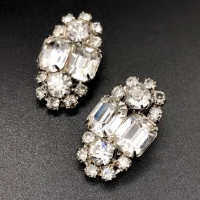 【USA輸入】ヴィンテージ クリア ラインストーン イヤリング/Vintage Clear Rhinestones Clip On Earrings