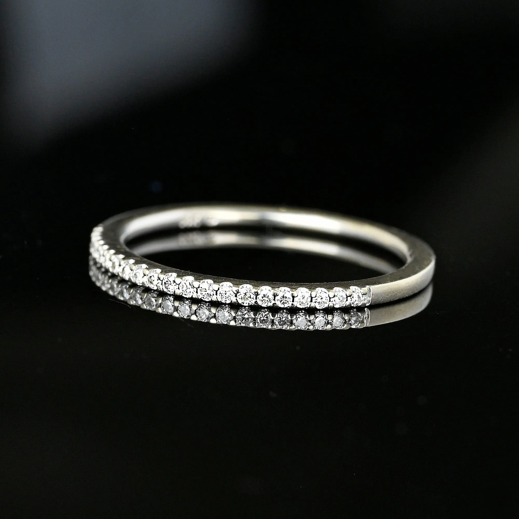 Vintage 14K White Gold Half Eternity Thin Diamond Ring Band