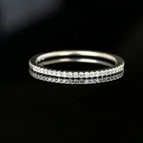 Vintage 14K White Gold Half Eternity Thin Diamond Ring Band