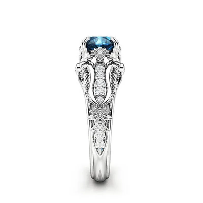 Vintage Blue CZ Zircon Silver Ring