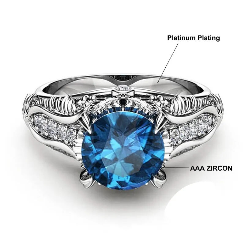 Vintage Blue CZ Zircon Silver Ring