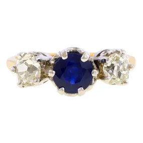 Vintage Sapphire & Diamond Three Stone Ring