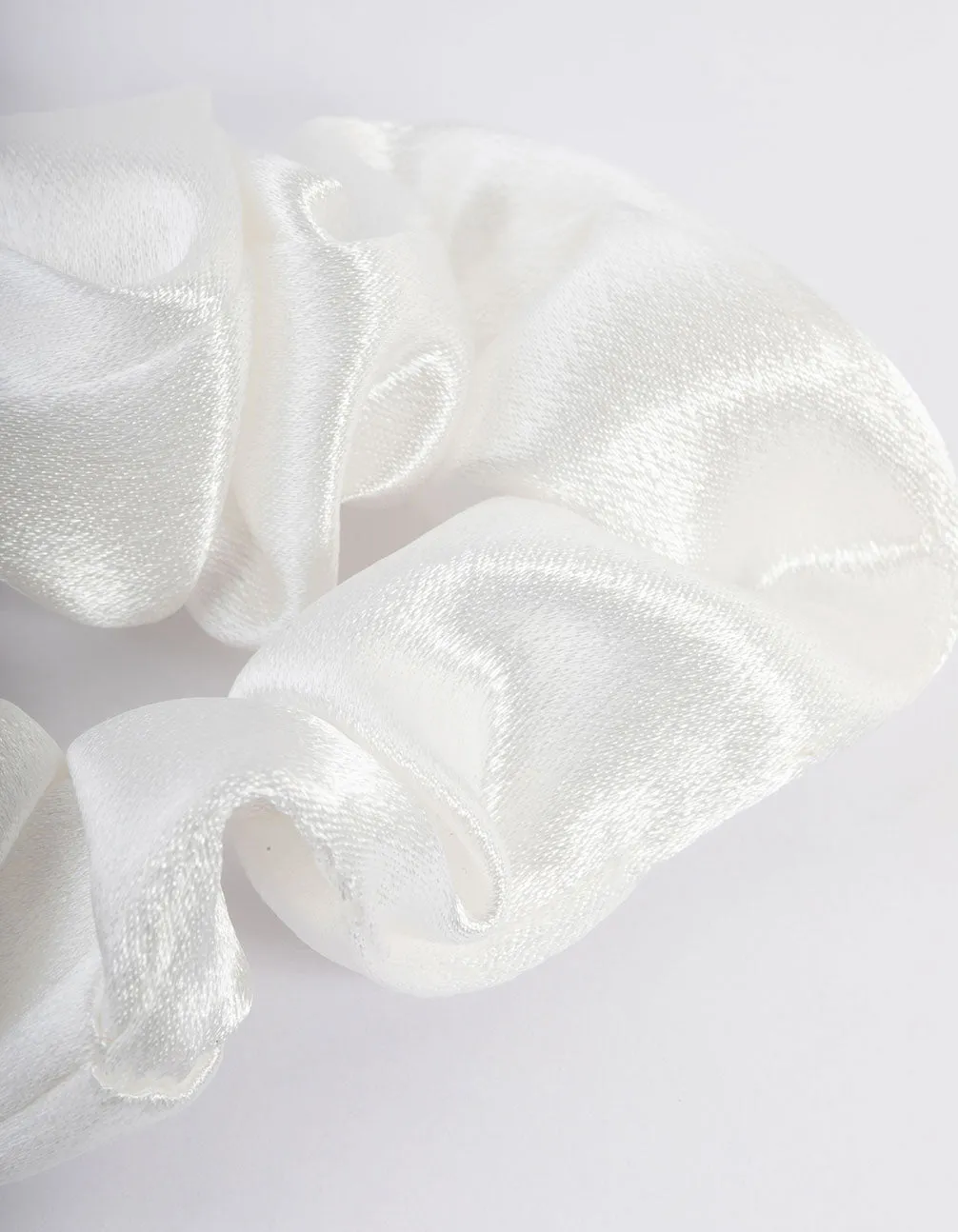 White Fabric Satin Scrunchie