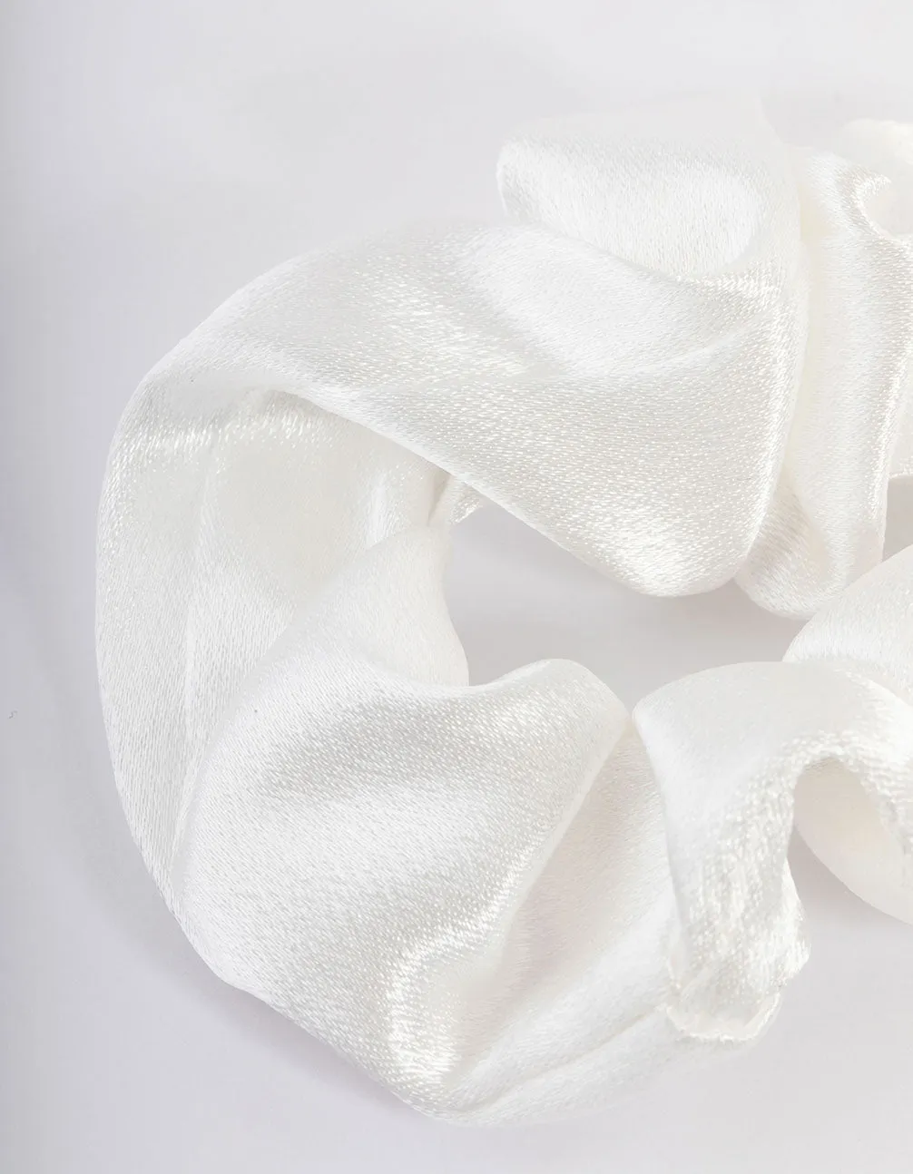 White Fabric Satin Scrunchie