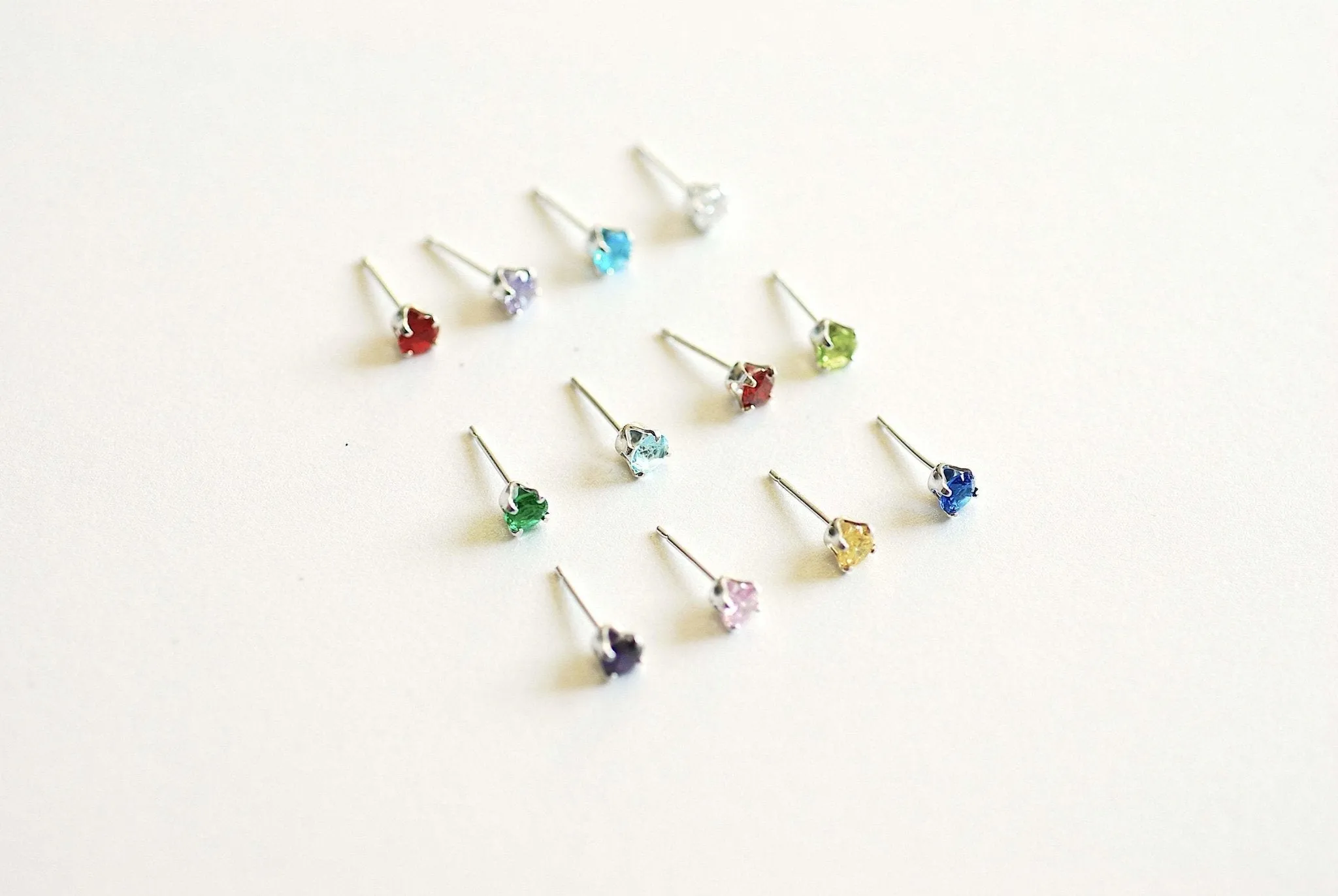 Wholesale Birthstone Stud Earrings- 4mm Stud earrings, 12 colors, Birthstone Jewelry, Bridesmaid Jewelry, Solitaire Stud earrings,Cubic zirconia Studs