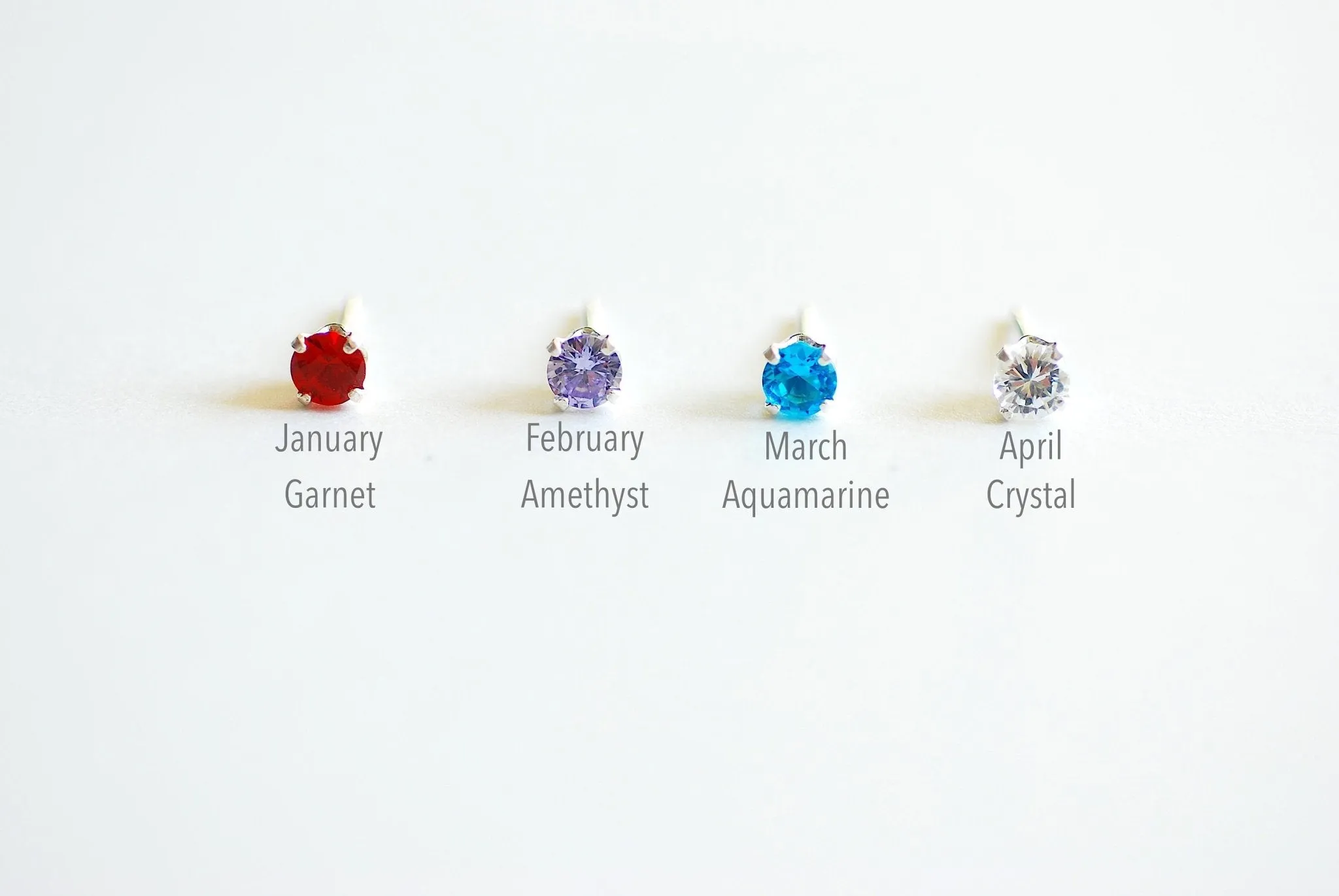 Wholesale Birthstone Stud Earrings- 4mm Stud earrings, 12 colors, Birthstone Jewelry, Bridesmaid Jewelry, Solitaire Stud earrings,Cubic zirconia Studs