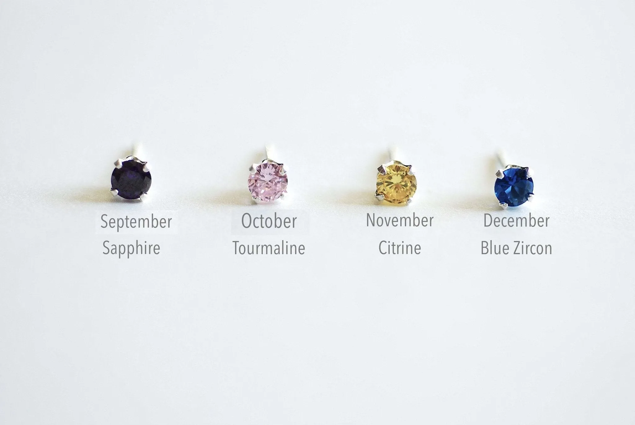 Wholesale Birthstone Stud Earrings- 4mm Stud earrings, 12 colors, Birthstone Jewelry, Bridesmaid Jewelry, Solitaire Stud earrings,Cubic zirconia Studs