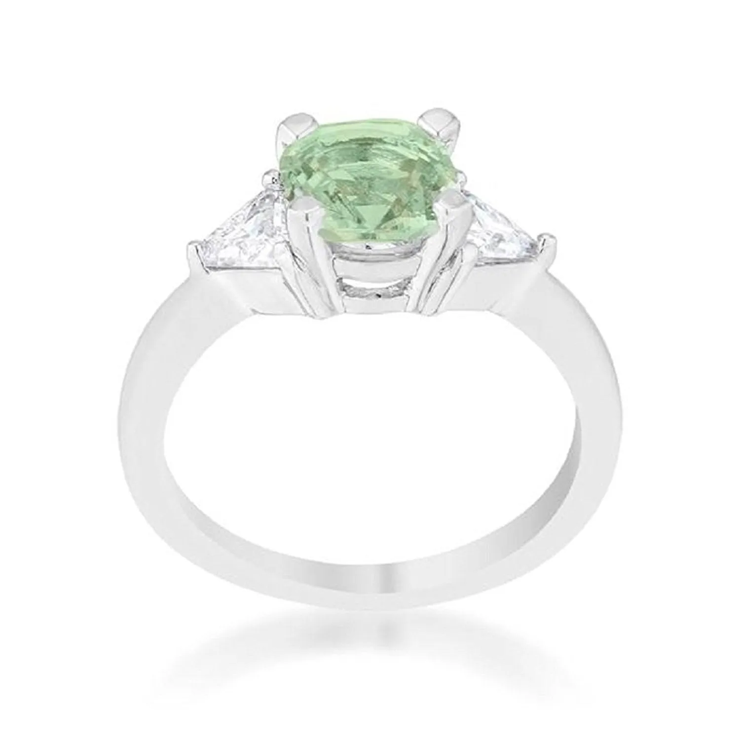 WildKlass 1.8ct Peridot CZ Rhodium Plated Cushion Classic Statement Ring