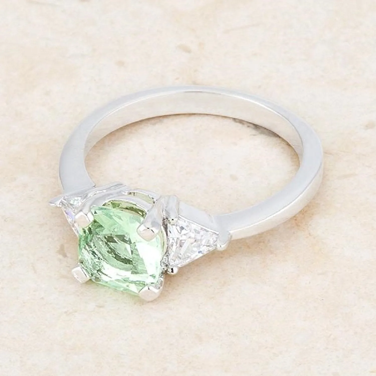 WildKlass 1.8ct Peridot CZ Rhodium Plated Cushion Classic Statement Ring