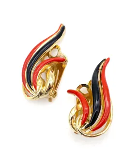 【フランス輸入】ヴィンテージ SPHINX for DL ブラック オレンジ エナメル イヤリング/Vintage SPHINX for DL Enamel Clip On Earrings